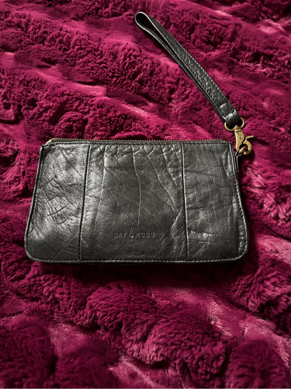 Day & Mood Black Leather Wristlet Clutch never used. Soft black leather.